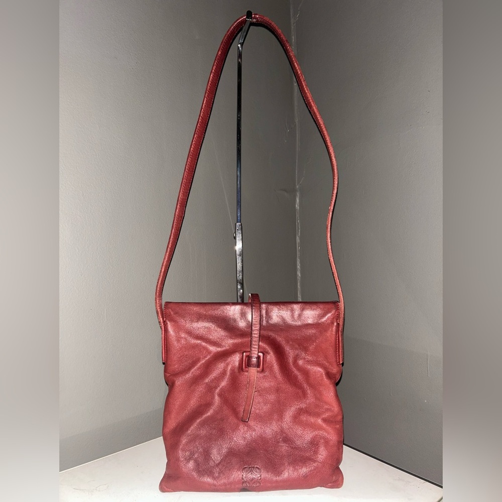 Vintage Loewe Burgundy Leather Shoulder Crossbody Bag (project piece)